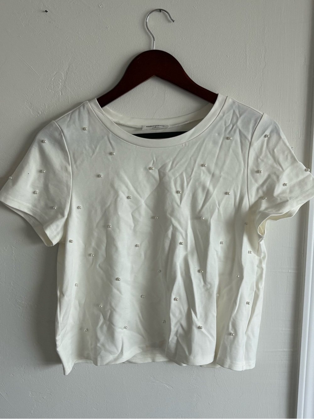 mittoshop White Short Sleeve Embellished Crewneck Tee